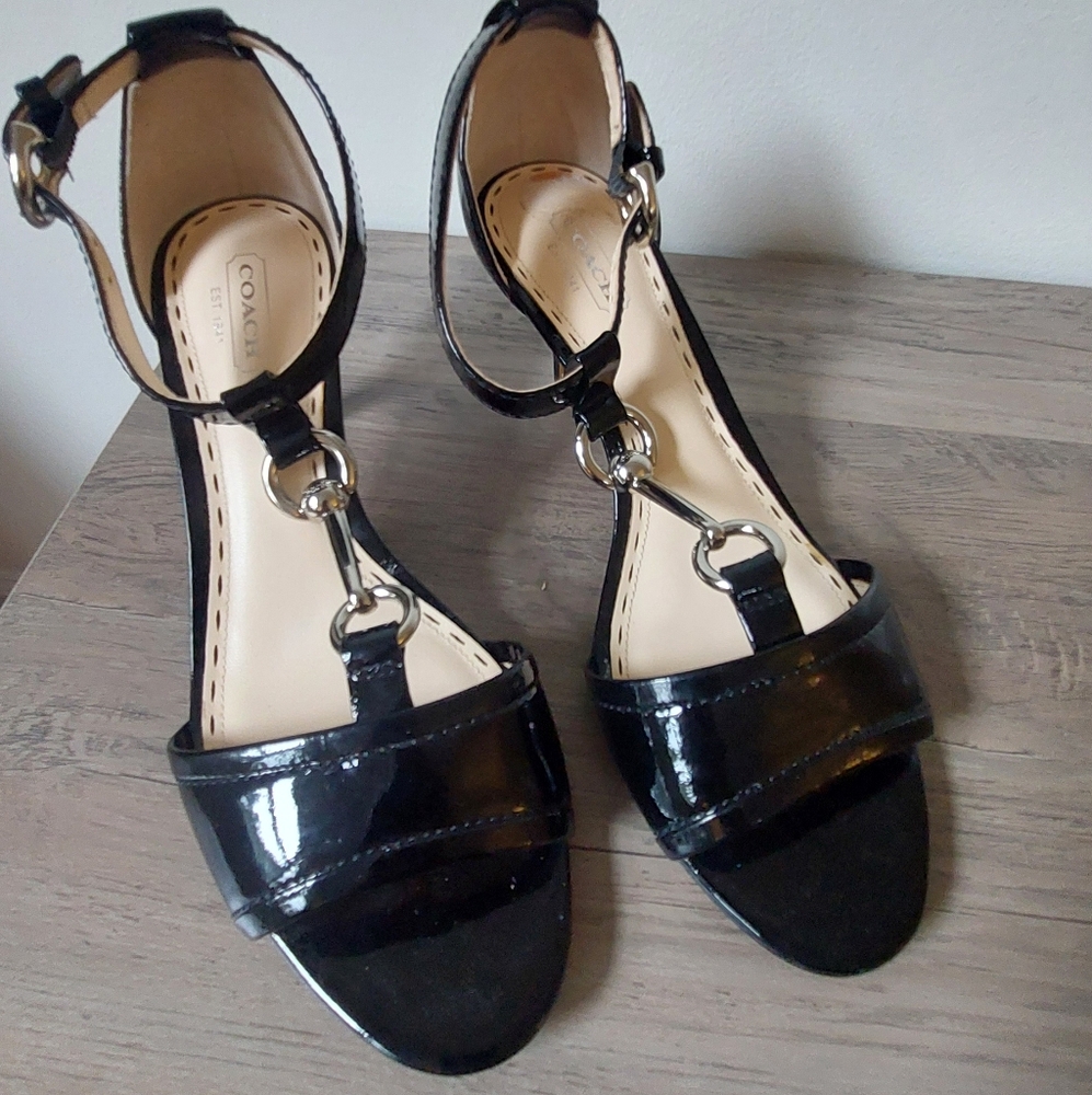 Coach Glossy Black Patent Women's Sandals